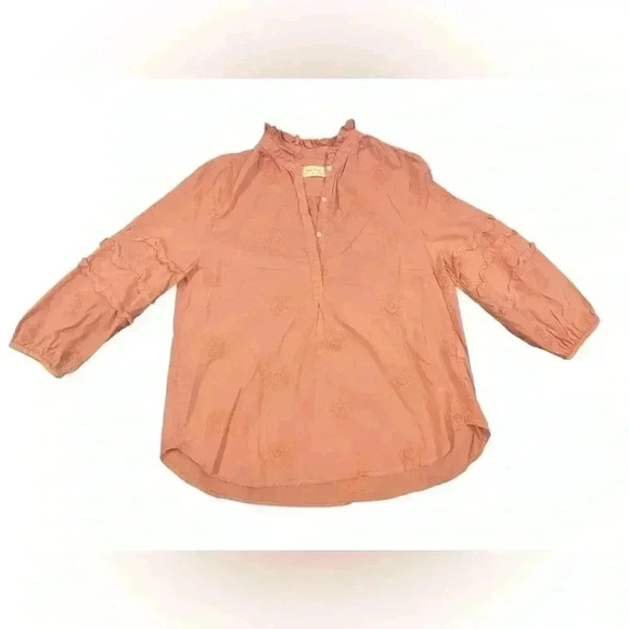 Isabella Sinclair Sunflower Embroidered Henley In Salmon Pink Size Medium - Picture 2 of 9